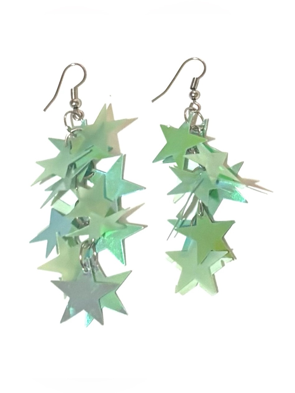 Iridescent Green Star Cluster Dangle Earrings - Women Jewelry